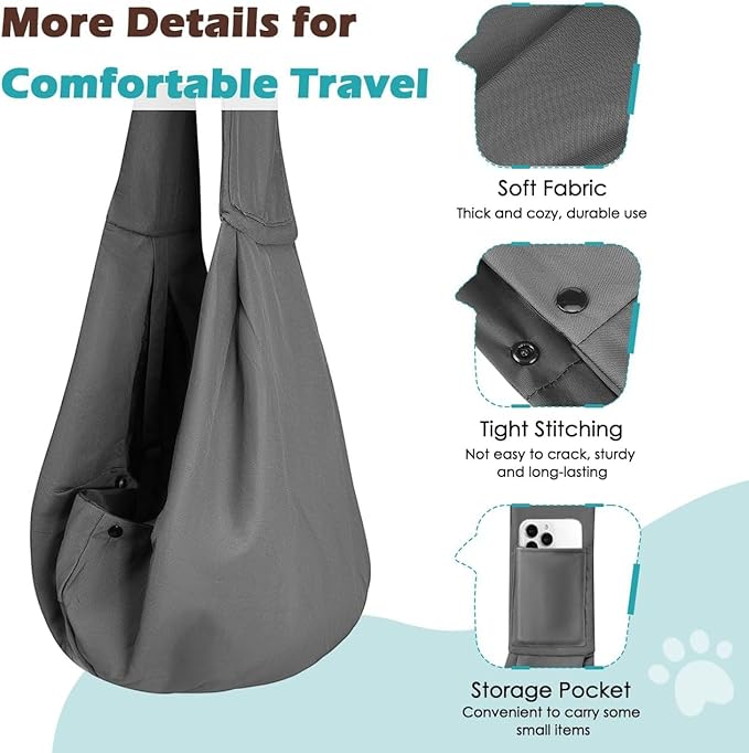 Pawaboo Small Dog Sling Carrier, Reversible Hands Free Dog Sling Carriers for Small Dogs and Cats, Puppy Slings Carrier with Safety Harness, Puppy Essentials, Dark Gray
