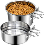 Large Dog Crate Water Bowl No Spill, 2 Pack Stainless Steel Dog Bowls for Food and Water, Pet Kennel Hanging Dogs Food Bowls for Medium/Large Dogs and Cats (7.1"x3.7" & 6.3"*2.6", Silver)