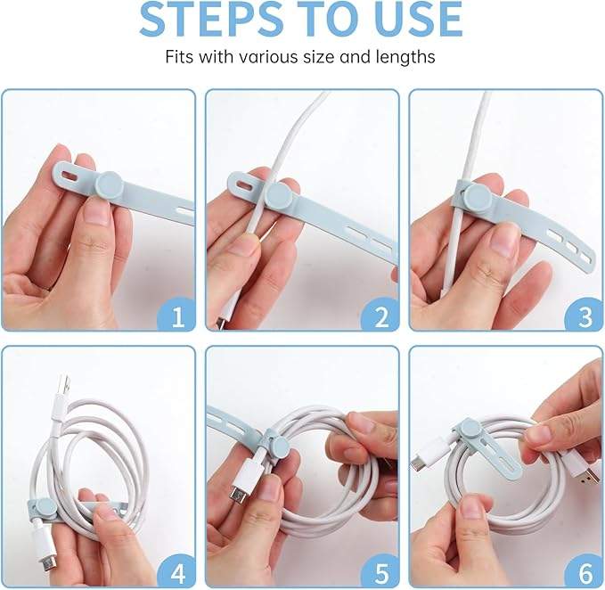 Oligei 25 Pcs Silicone Cable Ties, Cable Ties Reusable, High Elasticity Cord Wraps for Electrical Cords, Cord Organizer for Earphone, Phone Charger(Blue)