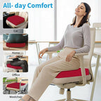 TranquilRelax XLarge Seat Cushion, Memory Foam Cushion for Long Sitting Hours on Office Chair, Home & Car, Non-Slip Chair Pad for Relieving Back & Sciatica & Hip & Coccyx Pain (Red)