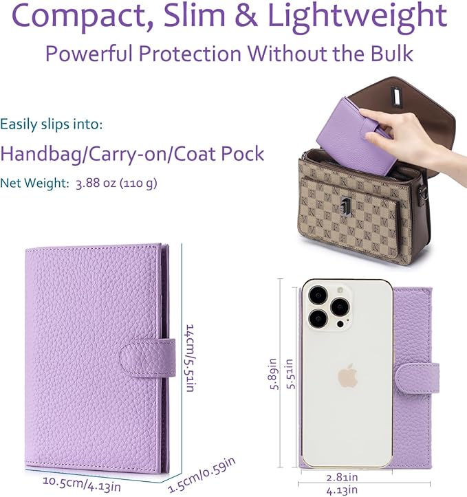Slim Passport Wallet for Women – RFID Blocking Passport Holder for Travel with Card Slots, Coin Pocket – Stylish Genuine Leather Travel Organizer Gift for Mother's Day (Lavender)