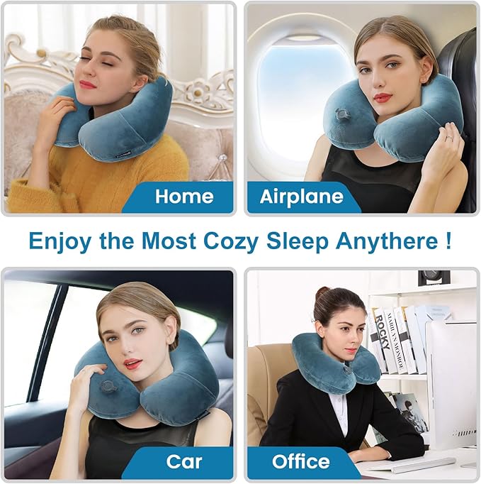 Keemall 2Pack Inflatable Travel Neck Pillow for Airplane Train Car Washable Pillowcase U Shaped Office Napping Pillow