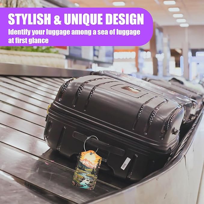 3 Pack Mountain Lake Scenery Luggage Tags for Suitcase Forest PU Leather Travel Luggage Tag Privacy Cover ID Label for Women Men Baggage Backpack Handbag School Bag