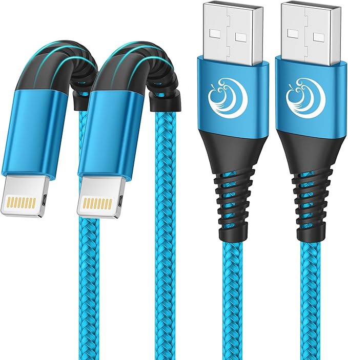 Aioneus iPhone Charger 6ft 2Pack, (MFi Certified) Lightning Cable Fast Charging Nylon Braided iPhone Charging Cord Compatible with iPhone 14 13 12 11 Pro Xr Xs Max 10 8 7Plus 6 SE (Blue)
