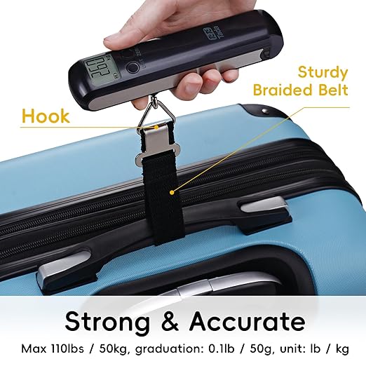 110lb Mechanical Luggage Scale Battery Free Portable Hand Baggage Scale for Travel Suitcase Digital Weight Scale with Built in Measuring Tape