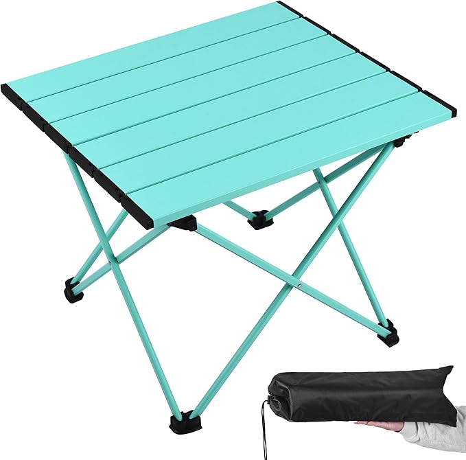 Grope Camping Table with Aluminum Table Top, Folding Beach Table Easy to Carry, Prefect for Outdoor, Picnic, BBQ, Cooking, Festival, Beach, Home (Sky Blue-S)
