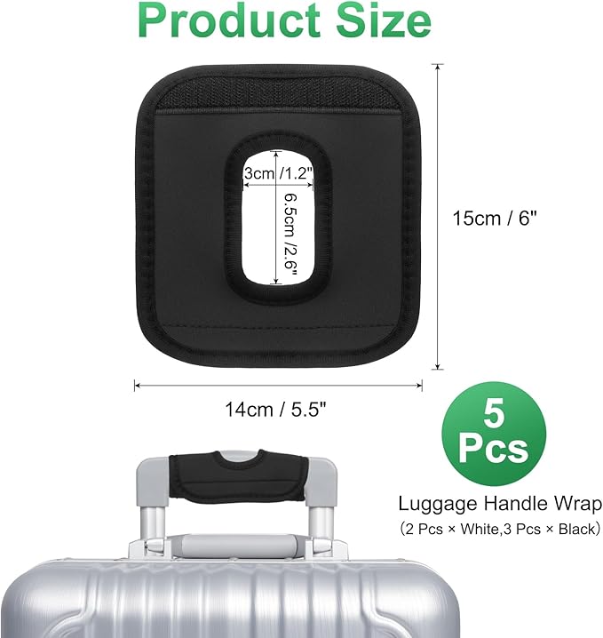 uxcell 5 Pcs Luggage Handle Wrap, Hollow Neoprene Handbag Grip Cover Protector Luggage Identifiers Suitcase Handle Wraps for Luggage Suitcase Travel Bags, White, Black