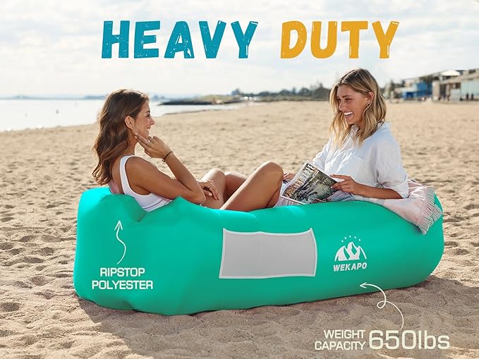 WEKAPO Inflatable Couch Air Lounger Chair - Camping & Beach Accessories, Portable Blow up Sofa for Hiking, Lawn, Indoor/Outdoor Movies & Music Festivals. Lightweight and Easy to Set Up Air Hammock