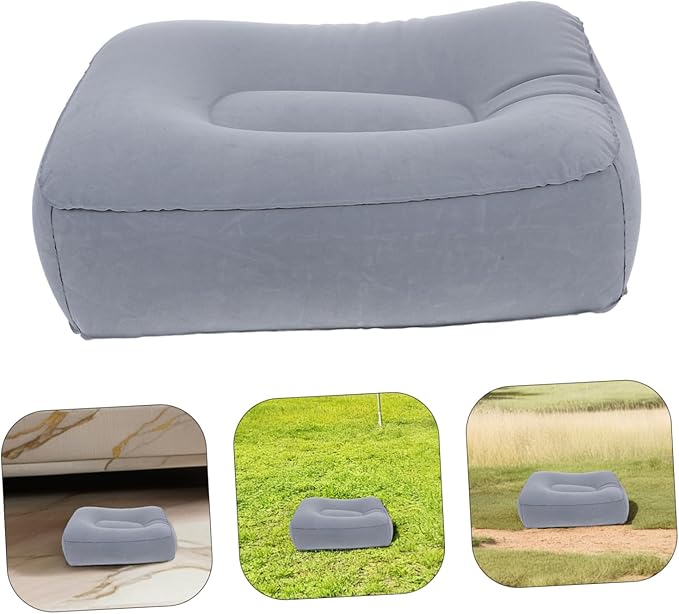 Travel Foot Rest Pillow Inflatable Footrest Lumbar Support Flocking PVC Pillow for Car Airplane Office Camping (Grey)