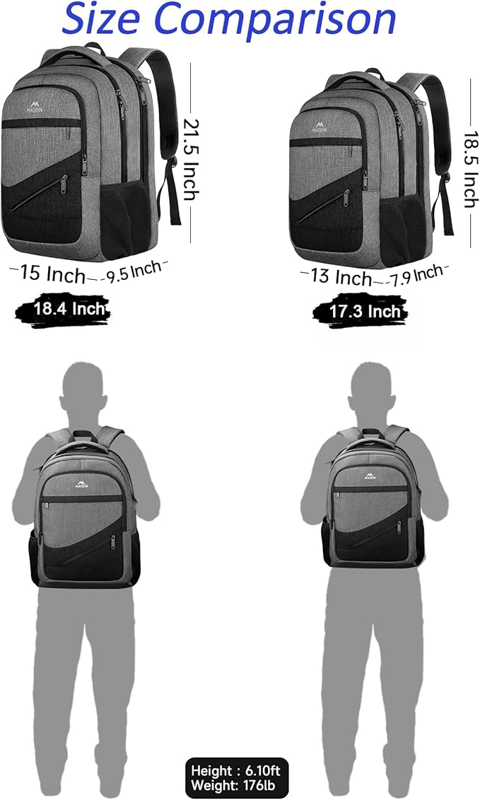 MATEIN Extra Large Laptop Backpack 18.4 Inch, Airplane Approved Travel Backpack with Luggage Strap and Anti Theft Pocket, 50 L College Computer Carry On, Gifts for Business Work Men, Grey Black
