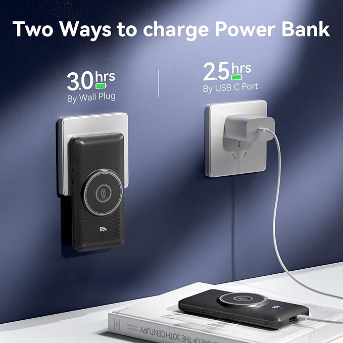Magnetic 10000mAh Portable Charger for iWatch & iPhone, PD Fast Charging Wireless Power Bank Built-in Cables and Wall Plug, External Travel Battery Pack Compatible with iOS Android Phones