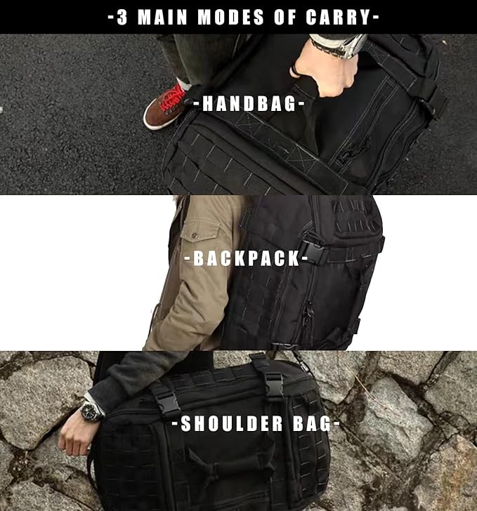 Miramrax Travel Duffle Bag Backpack for Men - Large Tactical Bags Weekender Gym Bag for Overnight Traveling Military Workout Deployment Sports (Black, 25L)