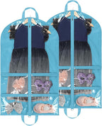 KEEGH CLear Garment Bags for Dance Costumes 40 inch Dance Garment Bags for Dancers Hanging Clothes for Closet Storage, with 4 Zipper Pockets for Dance Competitions, Ballet, Theatre, 2 Pack, Blue