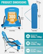 KingCamp Low Beach Chair, High Back Folding Camping Chair for Adults, Oversized Breathable Mesh Seat, 300lbs Heavy Duty Portable Chair with Cup Holder & Storage Pockets for Beach, Outdoor