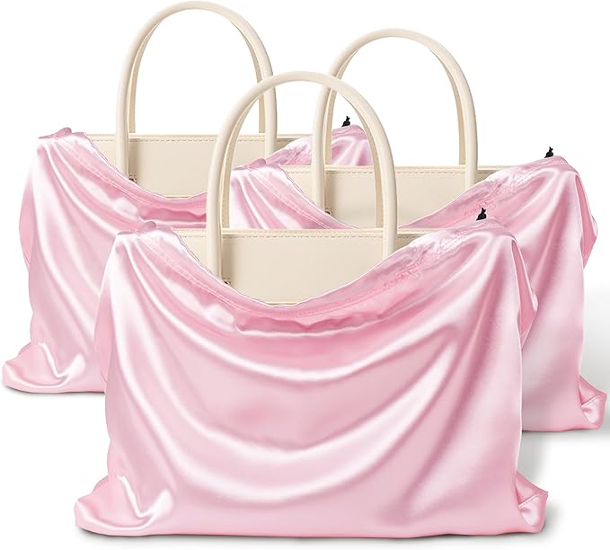 Vonty 3 Pack Silky Dust Bags for Shoes and Purses, Satin Drawstring Bag for HandBags Boots - Pink Shoe Bag Silk Dust Cover Bag Protector Travel Storage Pouch(19.6 x 15.7 In)
