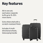 Amazon Basics 3-Piece Hardshell Luggage Set (21", 26", 30"), Scratch-Resistant Expandable Suitcases with Multi-directional Wheels and Telescoping Handle, Black