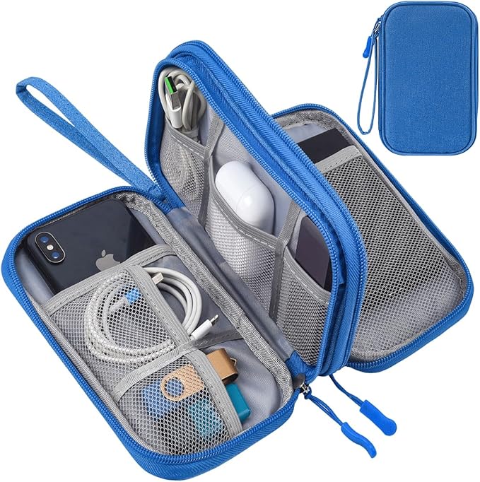CAAORDKSO Cord Organizer Travel Cable Organizer Bag Tech Electronic Organizer Travel Case, Electronic Accessories Pouch Bag for Cable, USB, Cord, Charger, Phone, Power Bank, Earphone (Blue, Medium)
