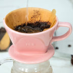 Pour Over Ceramic - Coffee Dripper Ceramic Coffee Maker with 3 Holes Flat Bottom, Porcelain Slow Filter Cone for Travel, Camping, Office, Home, Coffee Maker Brew, Pink