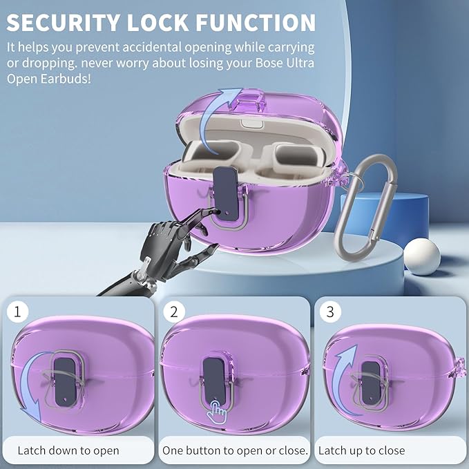 [Secure Lock] for Bose Ultra Open Earbuds Case(2024), TUDIOW Clear TPU Shockproof Protective Cover for Bose Open Ear Wireless Earbuds Accessories with Cleaning Kit & Keychain (touzi)