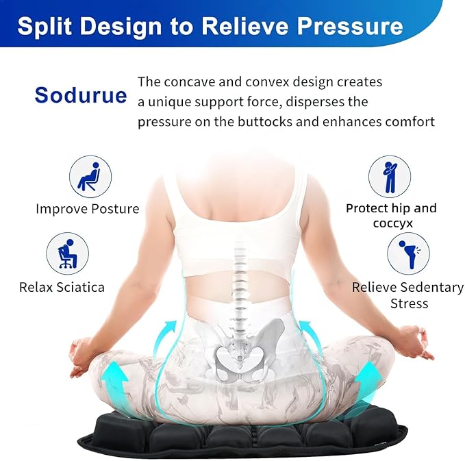 Sodurue Travel Cushion Airplane Seat,Airplane Seat Cushion for Long Flights,Press Type Air Inflatable Wheelchair Seat Cushion for Car,Office,Stadium,Ergonomic Comfort Support,Heavy Duty (36 Air Bag)