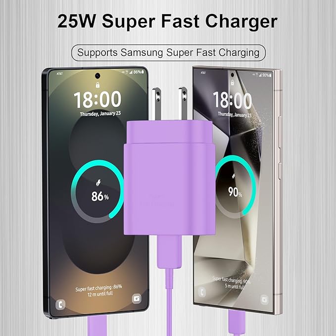 Super Fast Charger Type C,25W USB C Wall Charger Fast Charging Block & 8Ft Cable Cord for Samsung Galaxy S26 S25 S24 Ultra/S24/S24+/S23 Ultra/S23/S23+/S22/S22 Ultra/S22+/S21 Ultra/S20 Ultra/Note 20/10