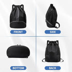 JELUTAR Drawstring Backpack Gym Bag with Shoes Compartment for Soccer, Basketball, Swim, Water-Resistant String Backpack Beach Cinch for Women Men, Black, Medium
