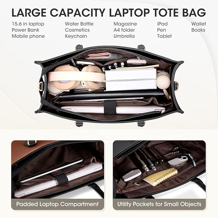 RAINSMORE Laptop Tote Bag for Women 15.6 Inch Large Women Work Bags Waterproof Business Office Teacher Bag Computer Briefcase