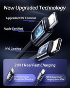 DreamBee Retractable Car Charger,66W 4 in 1 Super Fast Charge Car Phone Charger,Retractable Cables (31.5 inch) and 2 USB Ports Car Charger Adapter for iPhone 17/16/15/14/13/12 Pro Max XR,iPad,Samsung