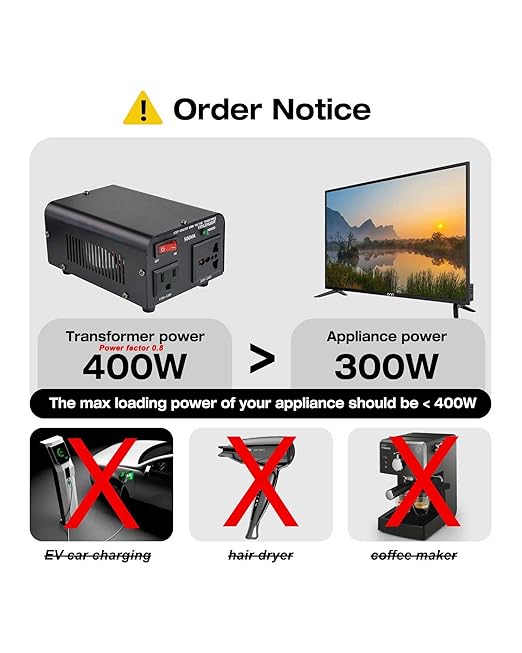 Yinleader 500W Voltage Transformer Power Converter(110V to 220V, 220V to 110V) Step Up/Down Converter 110/120 Volt - 220/240 Volt w/US Power Cord [300W Continuous Power]