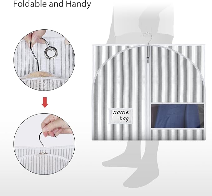 Univivi Suit Bags for Closet Storage and Travel, 40 Inch Hanging Garment Bags for Men Suit Cover with Clear Window and ID Card Holder for Suit Jacket, Shirt and Coat, 10 Pack, White