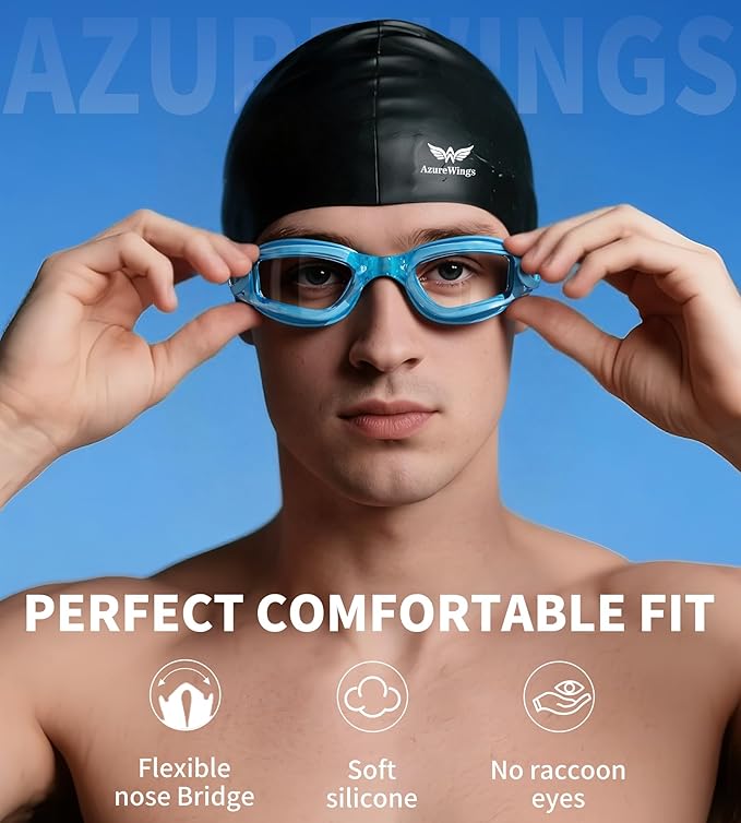 7 in 1 Swim Goggles + Swim Cap for Men Women,No Leak Anti-Fog & UV, Wide Visio HD Mirror PC Lens