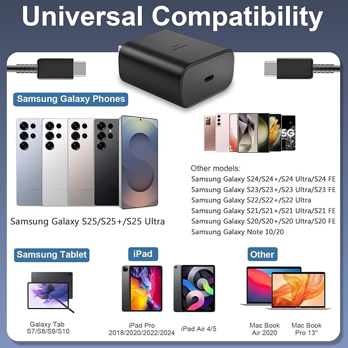 45W Super Fast Charger USB C Android Phone Type C Charger Fast Charging Block with 6.6FT Cord for Samsung Galaxy S26/S26 Ultra/S26+/S25 Ultra/S25/S24 Ultra/S24/S23 Ultra/S22/S21/S20/Note 10, Black