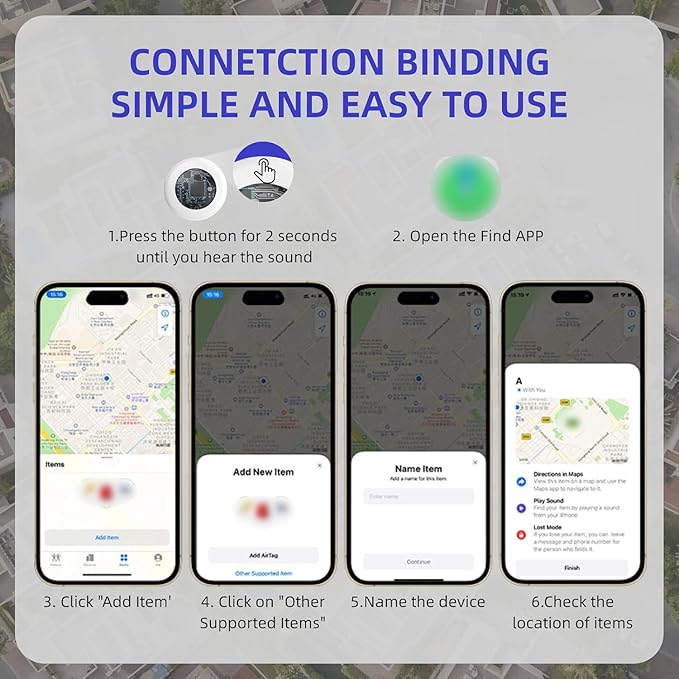 Mini GPS Tracker for Vehicles, Smart Tag Tracking Device, Key Finder Locator with Sound, Car Tracker No Subscription Work with Find My(iOS Only) for Kids, Dogs, Key, Luggage (Black)