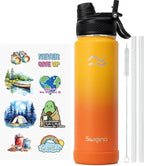 Swigina [2-IN-1 LID] Insulated Water Bottle with Silicone Boot (36hrs Cold/18hrs Hot) - DIY Stickers, Leakproof, BPA Free, 24 oz