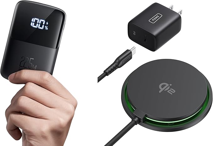 INIU Smallest 22.5W 10000mAh Power Bank and 15W Qi2 Certified MagSafe Compatible Charger Pad