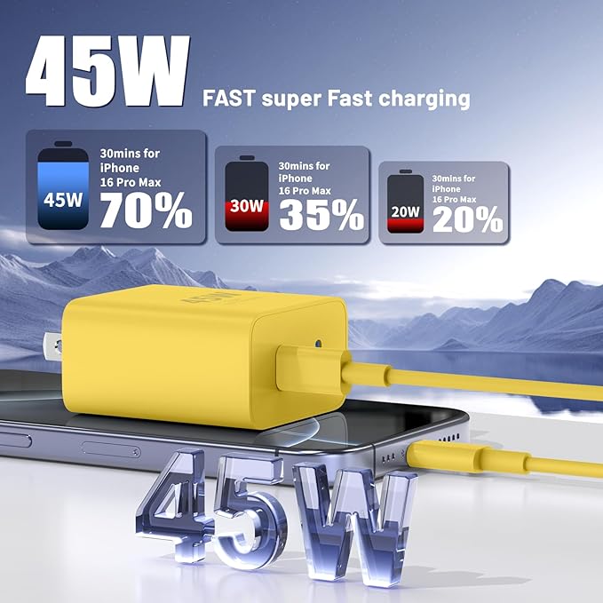 QZIIW iPhone 16 15 Pro Max Charger Fast Charging,45W Dual Port USB C Fast Charger Block [2-Pack] & Extra Long 60W 3/6/10/10FT USB C Cable - PD Quick Adapter 3.0 for iPhone 16 15/16 15Pro/16 15 Plus.