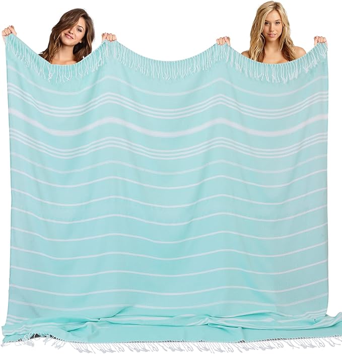Genovega Turkish Beach Towel Soft Absorbent Oversized Quick Dry Extra Large Sand Free Sarong Coverups Lightweight Fast Drying Sandless Compact Packable Foldable Stuff Adult Bath Bathroom