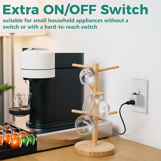 Elecan 2 Prong Outlet Extender with On/Off Switch (5 Pack), Power Switch Outlet Adapter Wall Tap, Energy Efficient Adapter for Small Appliances, Space-Saving Design, Travel Essentials,ETL Listed,White