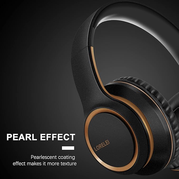 Lorelei X8 Over-Ear Wired Headphones with Microphone with 1.45m-Tangle-Free Nylon Line&3.5mm Plug,Lightweight Foldable & Portable Headphones for Smartphone,Tablet,Computer,Mp3/4(Black-Gold)