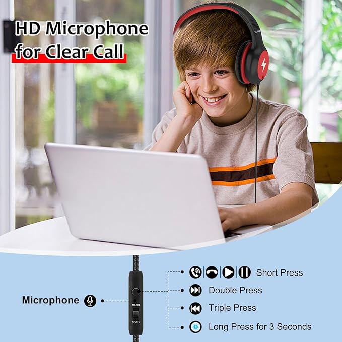 Voopwink Kids Headphones Wired with Microphone, USB Type C Headphones for Kids Girls Boys with Cord/LED Lights/85/94dB Volume Limit, Portable Over Ear Headphones for School/Travel/Tablet/iPad