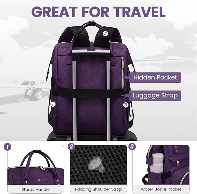 LOVEVOOK Laptop Backpack for Women,17 Inch Professional Womens Travel Backpack Purse Computer Laptop Bag Nurse Teacher Backpack,Waterproof Work Bags Carry on Back Pack with USB Port,Dark Purple