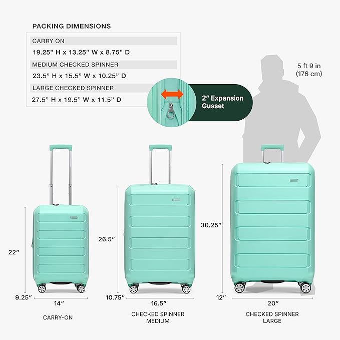 Traveler's Choice Pagosa Hardshell Expandable Luggage with Spinner Wheels, Mint, 2-Piece Set (22/26)