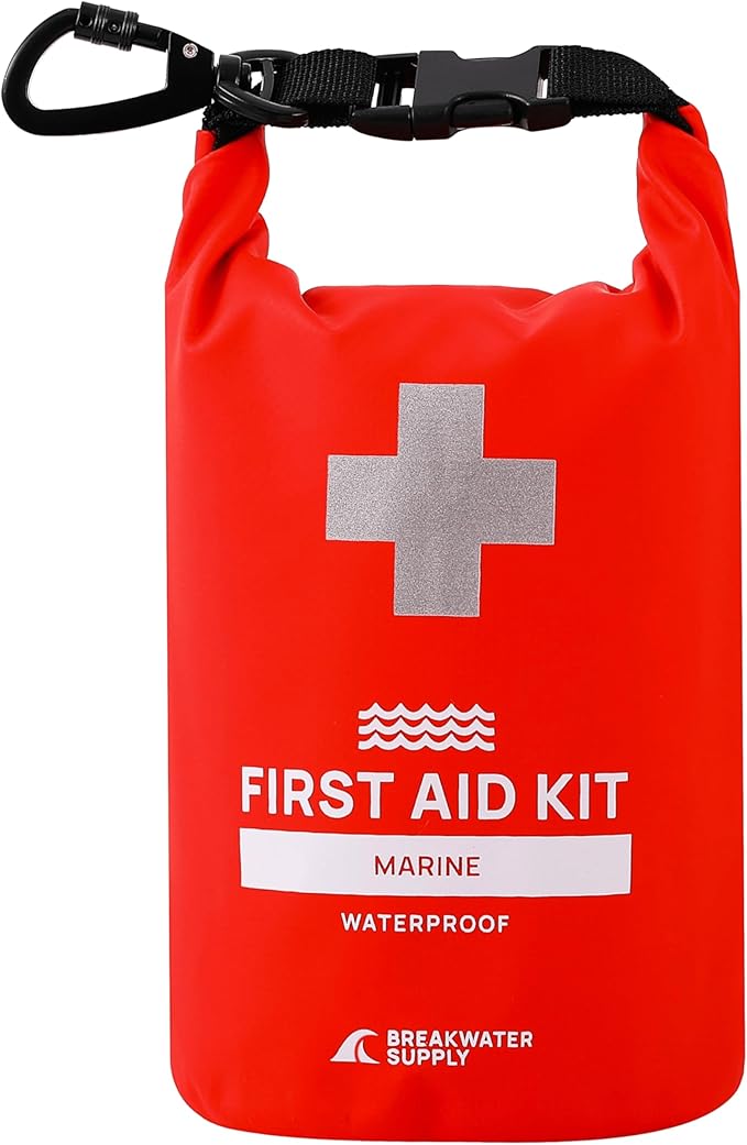 Breakwater Supply™ Waterproof First Aid Kit Dry Bag Bug Out Bag Preloaded with Emergency Survival Prepper Supplies for Boating, Camping, Fishing + Carabiner, Floating, Reflective, AFAK/IFAK Trauma Kit