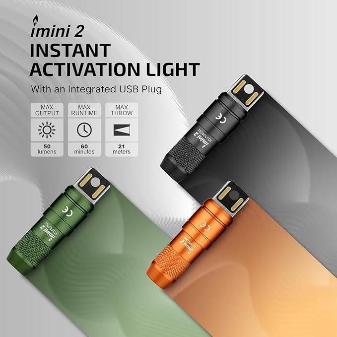 OLIGHT IMINI 2 EDC Rechargeable Keychain Flashlight, 50 Lumens Compact and Portable Mini LED Keyring Lights with Built-in Battery Ideal for Everyday Carry and Emergencies (Orange)