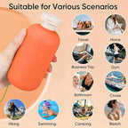 DEMORA 6.6oz Travel Bottles for Toiletries, Larger Plastic Travel Squeeze Bottles Leak Proof Refillable Toiletry Containers with Flip Caps and Labels for Shampoo Conditioner Lotion (Qrange, 4 Pcs)