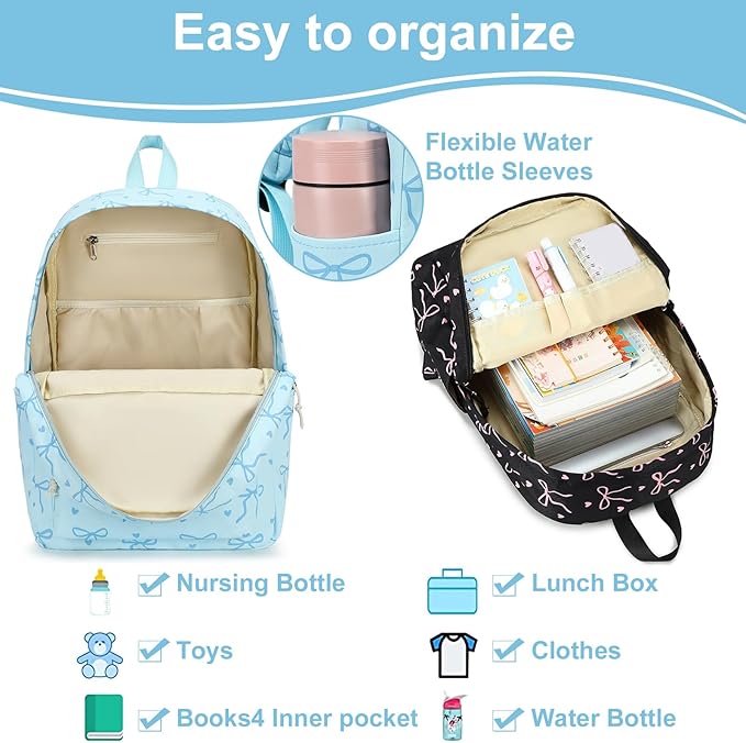 LOIDOU Backpack for Girls School Backpacks Bookbags for Elementary Middle School Women Laptop Backpacks (Bow Tie BLUE, L-17)
