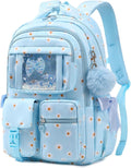 PIG PIG GIRL Kids Backpack for Girls - School Bags for Middle School Students - Book Bag for Elementary Primary - Kawaii Ita Backpack - Blue Daisy