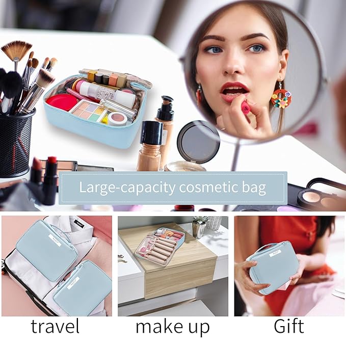 Queboom Travel Makeup Bag Cosmetic Bag Makeup Bag Toiletry bag for women and men (Blue)