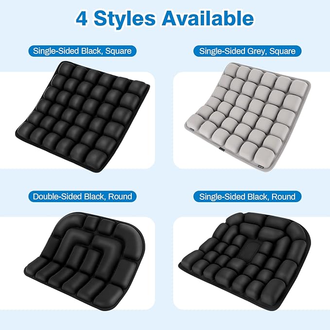 Seat Cushion, Office Chair Cushion with Storage Bag, Travel Seat Cushion for Airplane, Press Type Air Inflatable Airplane Seat Cushions for Plane, Car, Office (Single-Sided Black, Square)