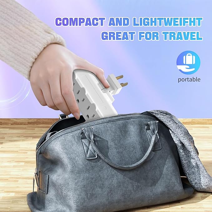 Multi Plug Outlet Splitter, 3 Outlet Adapter Grounded 180 Degree Swivel Wall Plug Outlet, UL Listed 3-Outlet Extender, Grounded Wall Tap Power Plug Expander for Household Appliances (1 Pack)